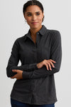 Women's 100% Organic Cotton Knit Button Down Shirt - Dark Charcoal Heather