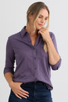 Women's 100% Organic Cotton Knit Button Down Shirt - Purple Twilight