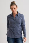 Women's 100% Organic Cotton Knit Button Down Shirt - Slate