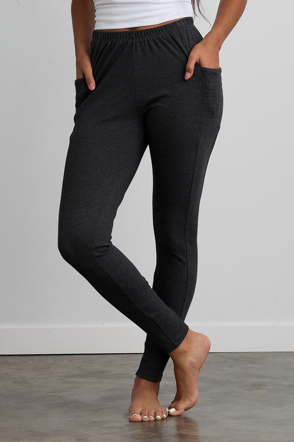 Women's Organic 100% Cotton Leggings with Pockets - Dark Charcoal Heather