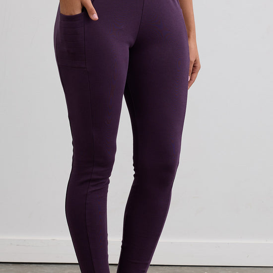 Women's Organic 100% Cotton Leggings with Pockets - Eggplant