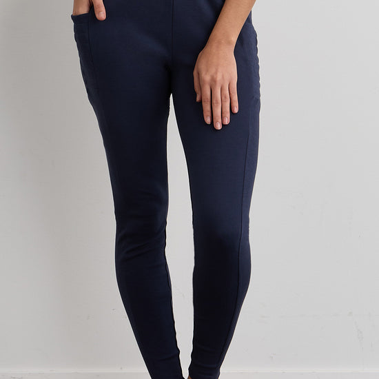 Women's 100% Organic Cotton Leggings with Pocket 30 in - Navy Blue
