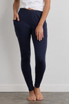 Women's 100% Organic Cotton Leggings with Pocket 30 in - Navy Blue