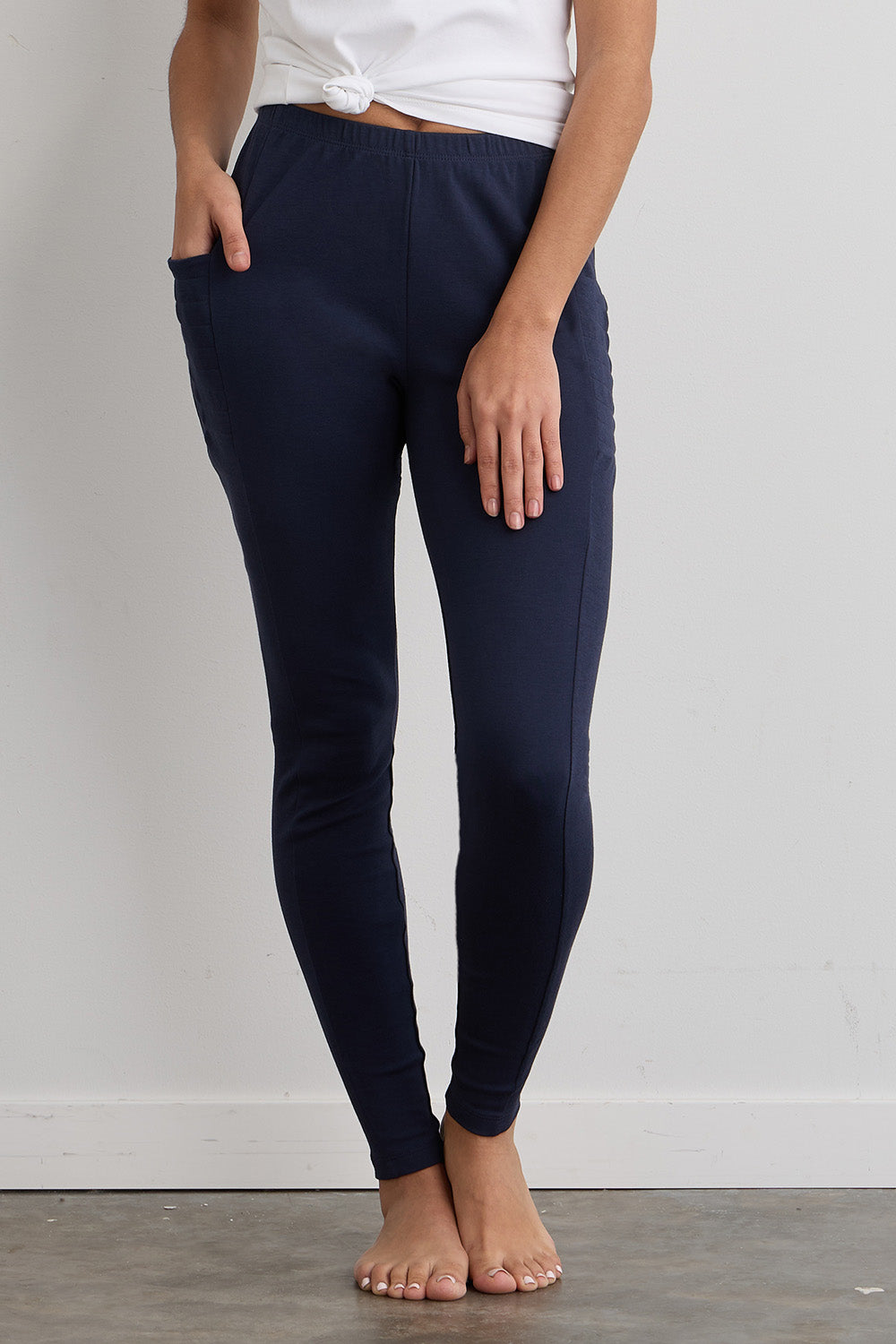 Women's 100% Organic Cotton Leggings with Pocket 30 in - Navy Blue
