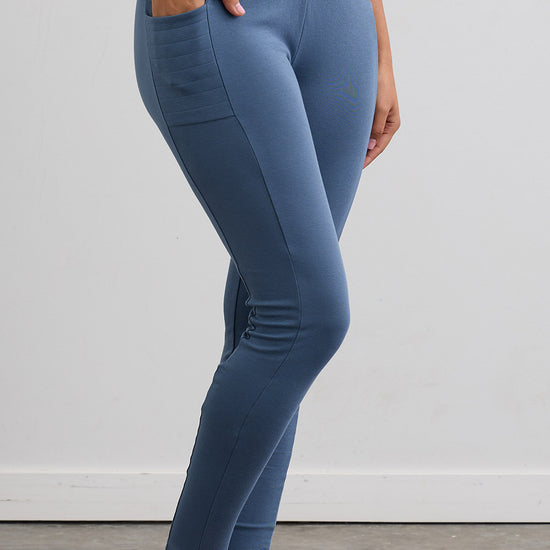 Women's Organic 100% Cotton Leggings with Pockets - Storm Blue