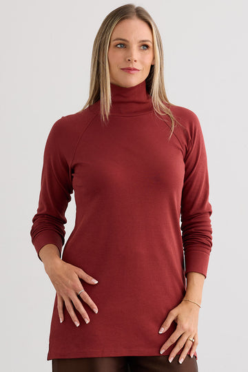 Women's Luxe 100% Organic Cotton High-Neck Tunic - Auburn