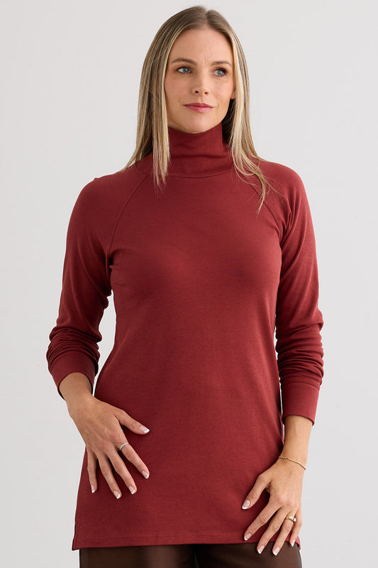 Women's Luxe 100% Organic Cotton High-Neck Tunic - Auburn