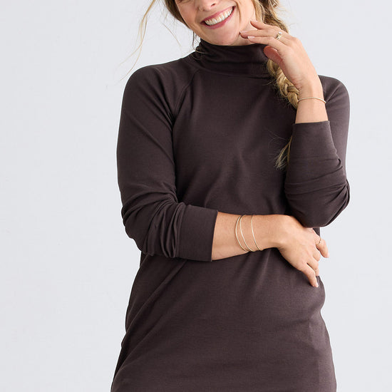 Women's Luxe 100% Organic Cotton High-Neck Tunic - Dark Chocolate