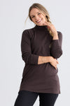 Women's Luxe 100% Organic Cotton High-Neck Tunic - Dark Chocolate