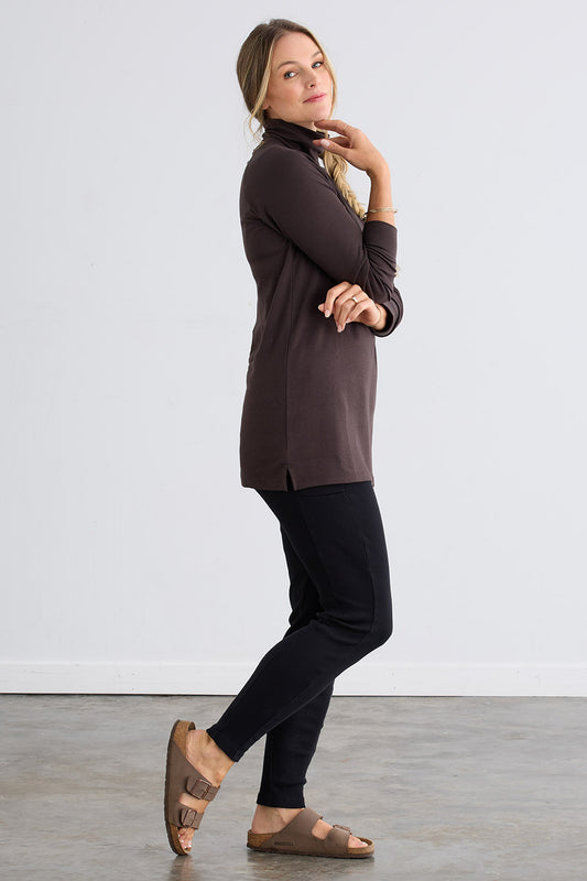 Women's Luxe 100% Organic Cotton High-Neck Tunic - Dark Chocolate