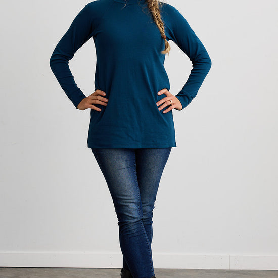 Women's Luxe 100% Organic Cotton High-Neck Tunic - Peacock
