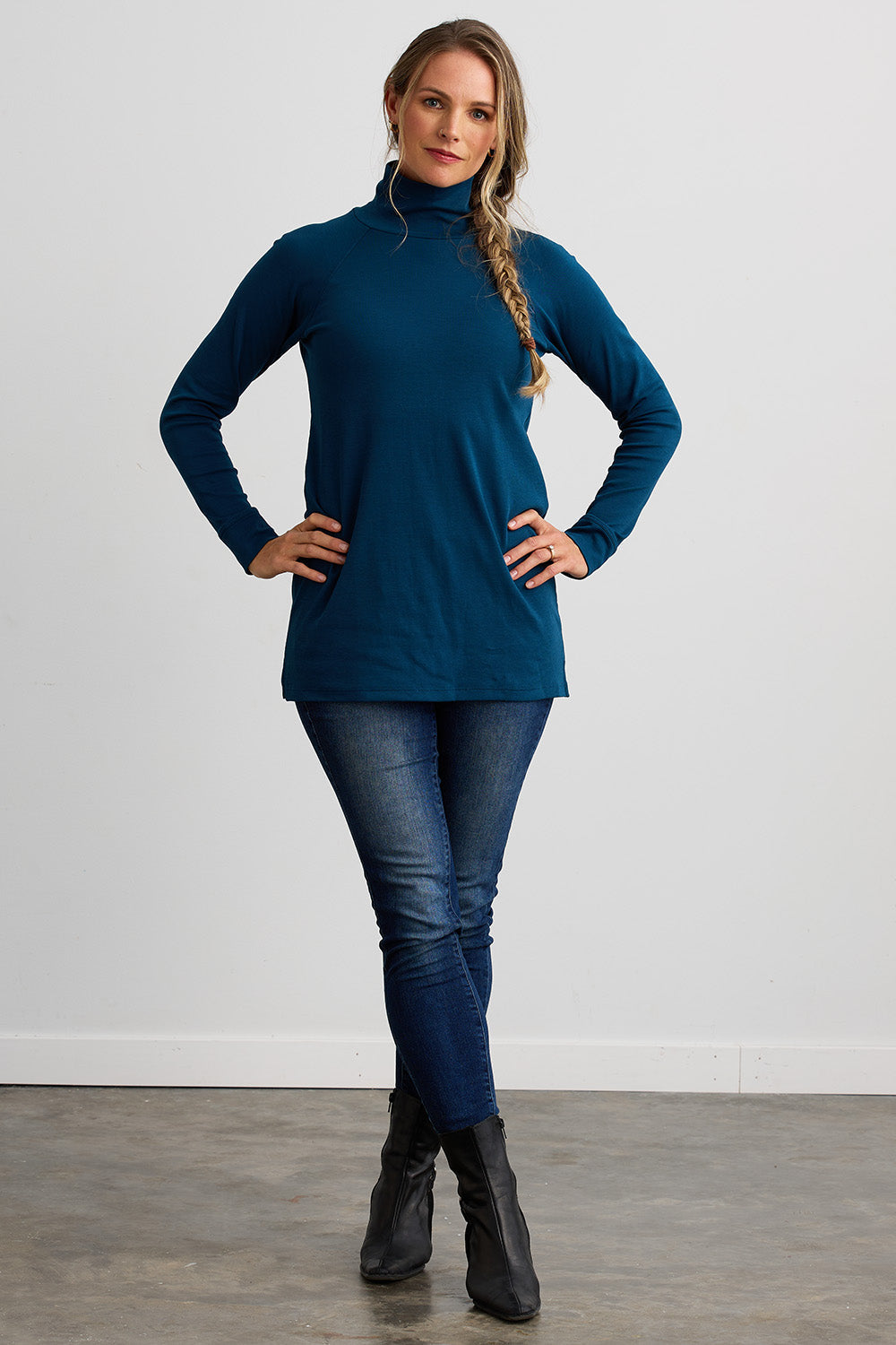 Women's Luxe 100% Organic Cotton High-Neck Tunic - Peacock