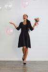 Women's 100% Organic Cotton 3/4 Sleeve V-Neck Dress - Black