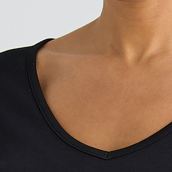 Women's 100% Organic Cotton 3/4 Sleeve V-Neck Dress - Black