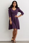 Women's 100% Organic Cotton 3/4 Sleeve V-Neck Dress - Eggplant