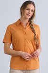 Women's 100% Organic Cotton Short Sleeve Button Down Shirt - Tomato Cream