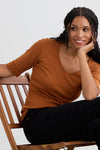 Women's Luxe 100% Organic Cotton Elbow Sleeve V-Neck Top - Cinnamon
