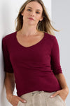 Women's Luxe 100% Organic Cotton Elbow Sleeve V-Neck Top - Wine