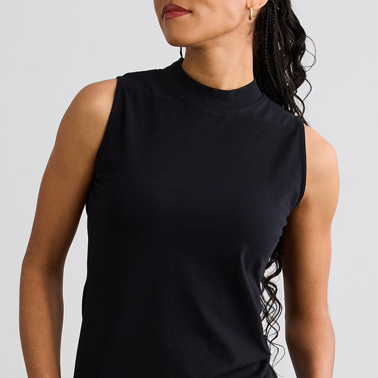 Women's Organic Cotton Sleeveless Mock Neck Top - Black