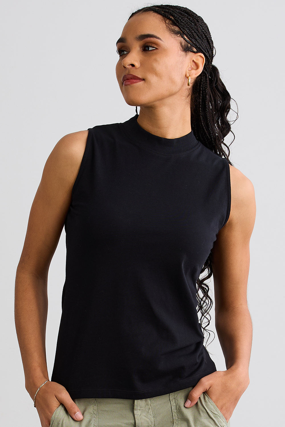 Women's Organic Cotton Sleeveless Mock Neck Top - Black