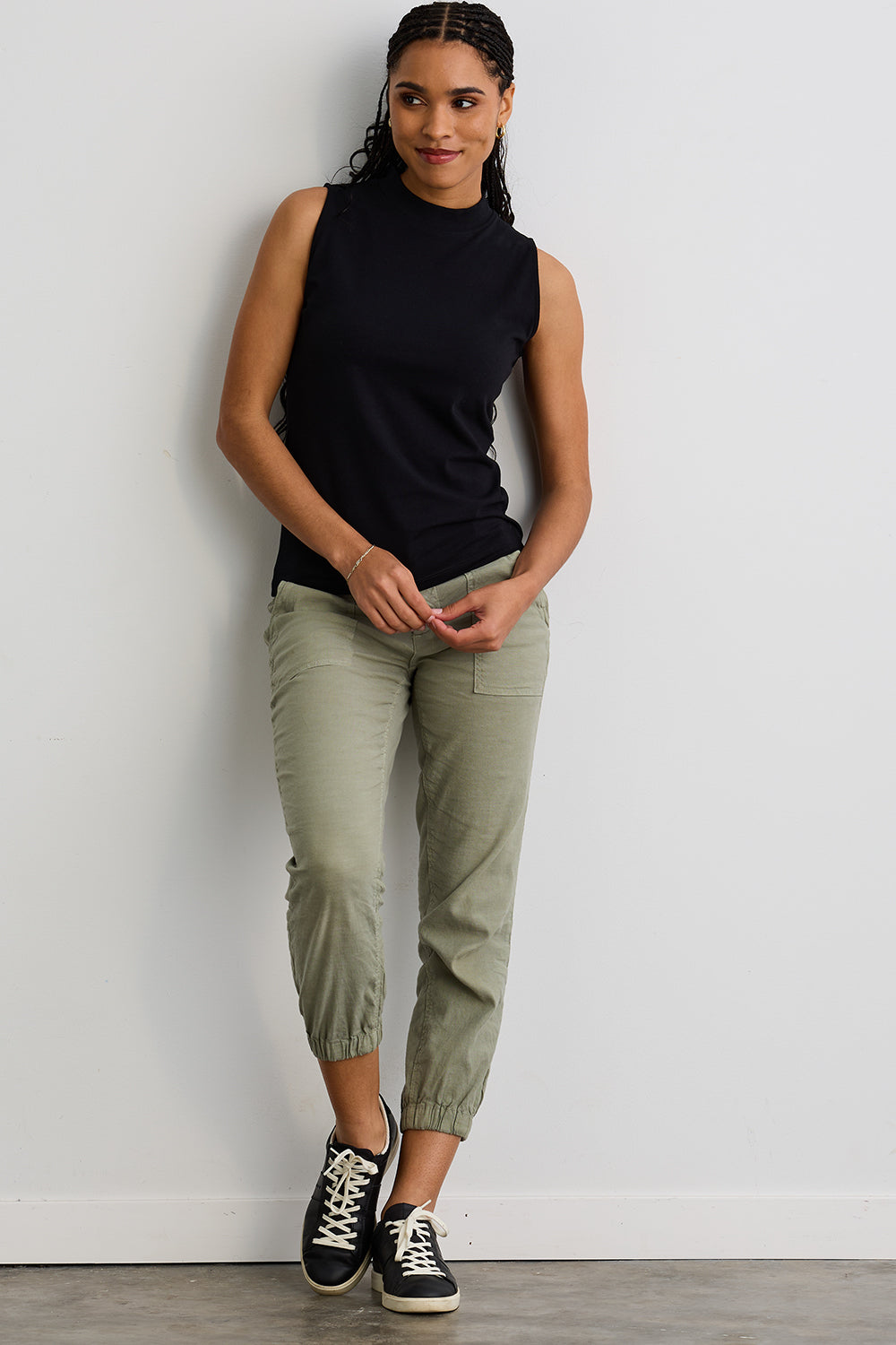 Women's Organic Cotton Sleeveless Mock Neck Top - Black