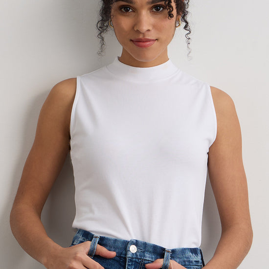 Women's Organic Cotton Sleeveless Mock Neck Top - White