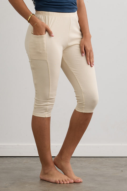 Women's Organic 100% Cotton Capri Leggings with Pockets - Undyed