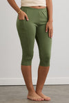Women's Organic 100% Cotton Capri Leggings with Pockets - Willow Green