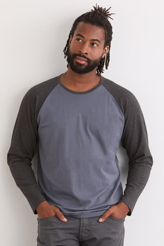 Men's Organic Cotton Raglan Long Sleeve T-Shirt - Charcoal Slate