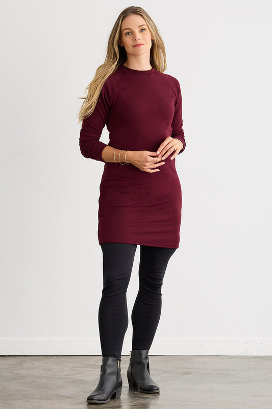Women's Organic French Terry Sweatshirt Dress - Burgundy