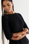 Women's Organic Cotton Cable Knit Boat Neck Sweater - Black