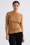 Women's Organic Cotton ¾ Sleeve Cable Boat Neck Sweater - Camel