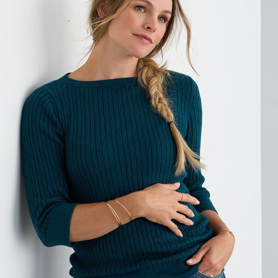 Women's Organic Cotton Cable Knit Boat Neck Sweater - Deep Teal