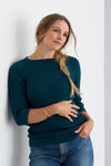 Women's Organic Cotton Cable Knit Boat Neck Sweater - Deep Teal