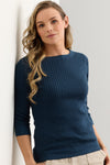 Women's Organic Cotton Cable Knit Boat Neck Sweater - Indigo