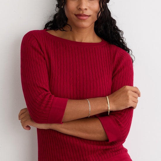 Women's Organic Cotton Cable Knit Boat Neck Sweater - Raspberry