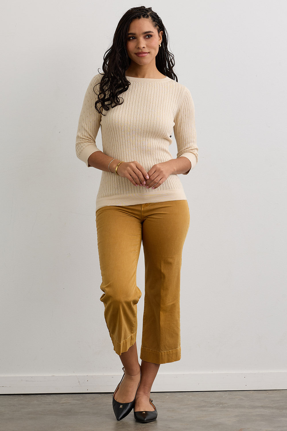 Women's Organic Cotton Cable Knit Boat Neck Sweater - Undyed
