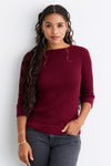 Women's Organic Cotton ¾ Sleeve Cable Boat Neck Sweater - Wine