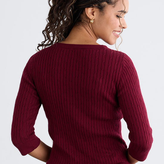 Women's Organic Cotton Cable Knit Boat Neck Sweater - Wine