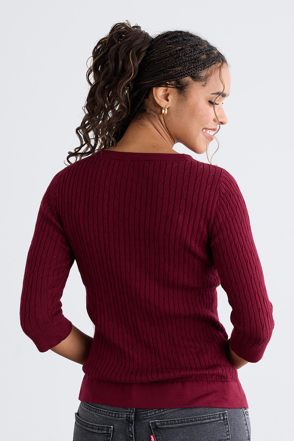 Women's Organic Cotton Cable Knit Boat Neck Sweater - Wine