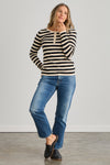 Women's Organic Cotton Stripe Henley Sweater - Black