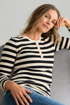 Women's Organic Cotton Stripe Henley Sweater - Black
