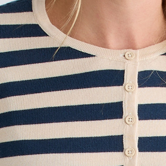 Women's Organic Cotton Stripe Henley Sweater - Indigo Undyed