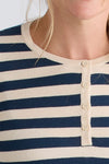 Women's Organic Cotton Stripe Henley Sweater - Indigo Undyed