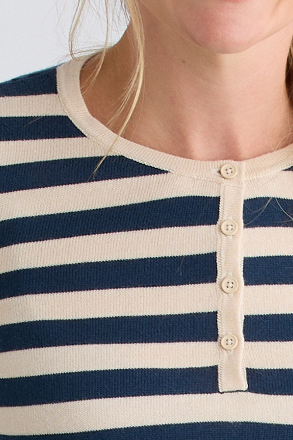 Women's Organic Cotton Stripe Henley Sweater - Indigo Undyed