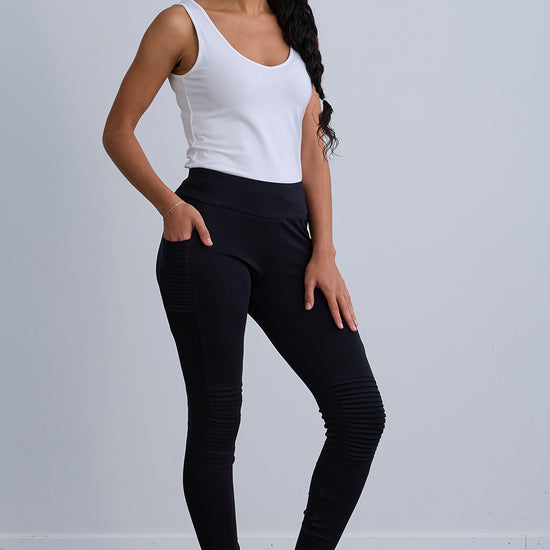 Women's Organic 100% Cotton Seamed Leggings with Pockets - Black