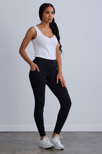 Women's Organic 100% Cotton Seamed Leggings with Pockets - Black
