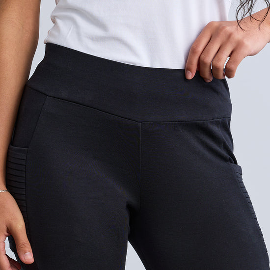 Women's Organic 100% Cotton Seamed Leggings with Pockets - Black