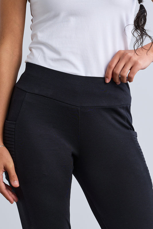Women's Organic 100% Cotton Seamed Leggings with Pockets - Black