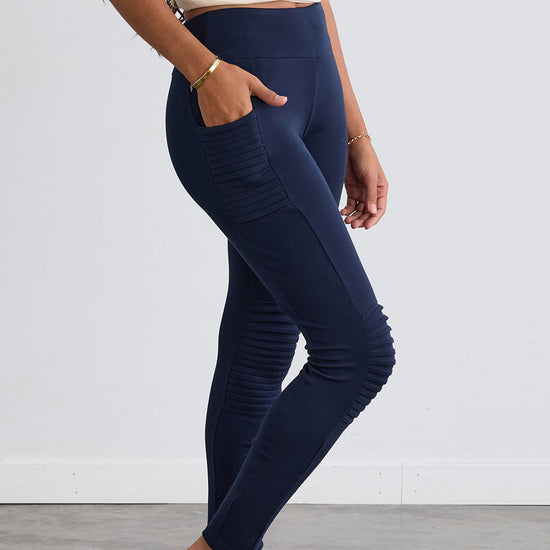 Women's Organic 100% Cotton Seamed Leggings with Pockets - Dark Navy